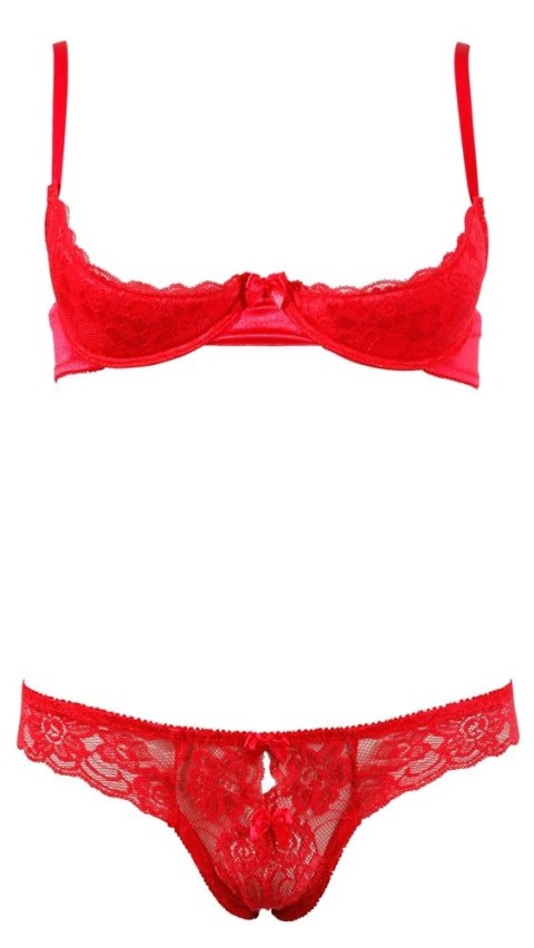 Cottelli LINGERIE - Koronkowy Komplecik Biustonosz Bez Miseczek I Otwarte Stringi Czerwone 85B/L Cottelli LINGERIE - Koronkowy Komplecik Biustonosz Bez Miseczek I Otwarte Stringi Czerwone 85B/L