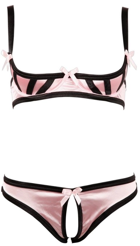 Cottelli LINGERIE - Satynowy Biustonosz Bez Miseczek I Figi Bez Krocza Różowe 85B/L Cottelli LINGERIE - Satynowy Biustonosz Bez Miseczek I Figi Bez Krocza Różowe 85B/L