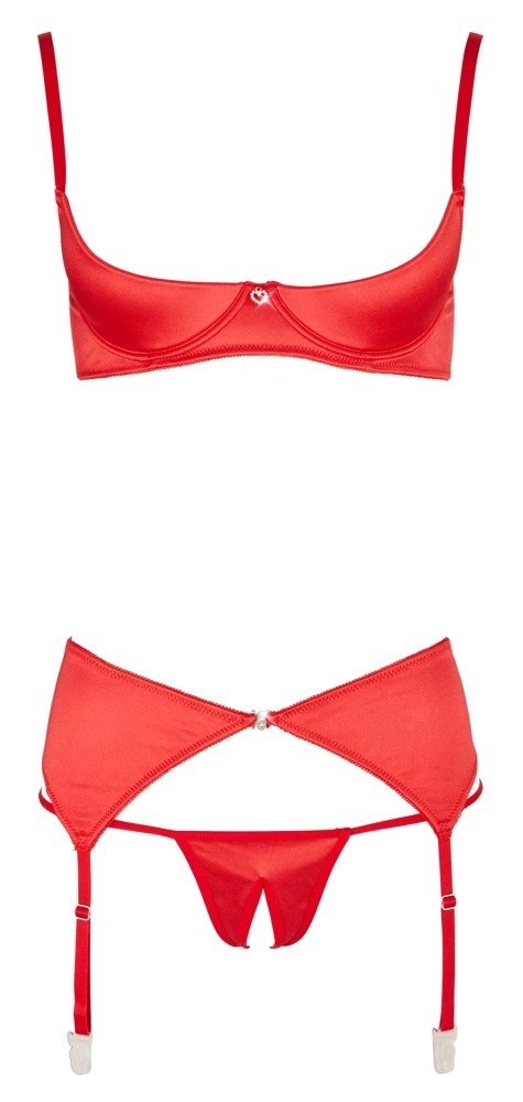 Cottelli LINGERIE - Seksowny Czerwony Satynowy 3-Częściowy Set 85C/L Cottelli LINGERIE - Seksowny Czerwony Satynowy 3-Częściowy Set 85C/L