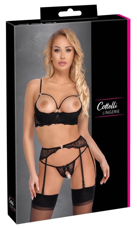 Cottelli LINGERIE - Seksowny Koronkowy 3-Częściowy Zestaw Czarny 85B/L Cottelli LINGERIE - Seksowny Koronkowy 3-Częściowy Zestaw Czarny 85B/L