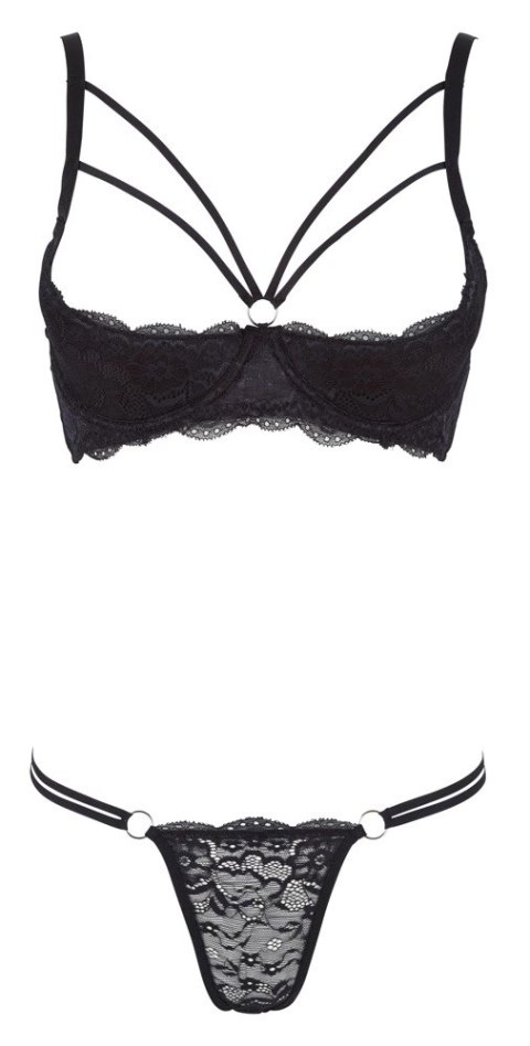 Cottelli LINGERIE - Seksowny Koronkowy Komplecik Stringi I Biustonosz Bez Miseczek Czarny 80C/M Cottelli LINGERIE - Seksowny Koronkowy Komplecik Stringi I Biustonosz Bez Miseczek Czarny 80C/M