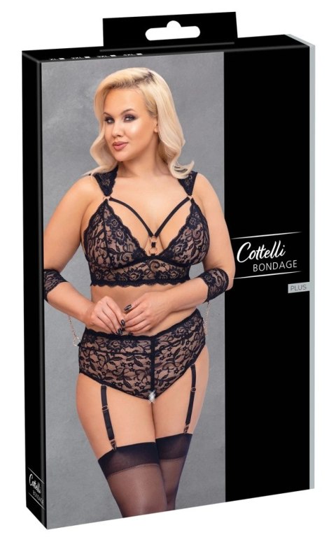 Cottelli Bondage - Koronkowy Zestaw Majtki Do Pończoch + Biustonosz Czarny 3XL Cottelli Bondage - Koronkowy Zestaw Majtki Do Pończoch + Biustonosz Czarny 3XL