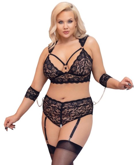 Cottelli Bondage - Koronkowy Zestaw Majtki Do Pończoch + Biustonosz Czarny 3XL Cottelli Bondage - Koronkowy Zestaw Majtki Do Pończoch + Biustonosz Czarny 3XL