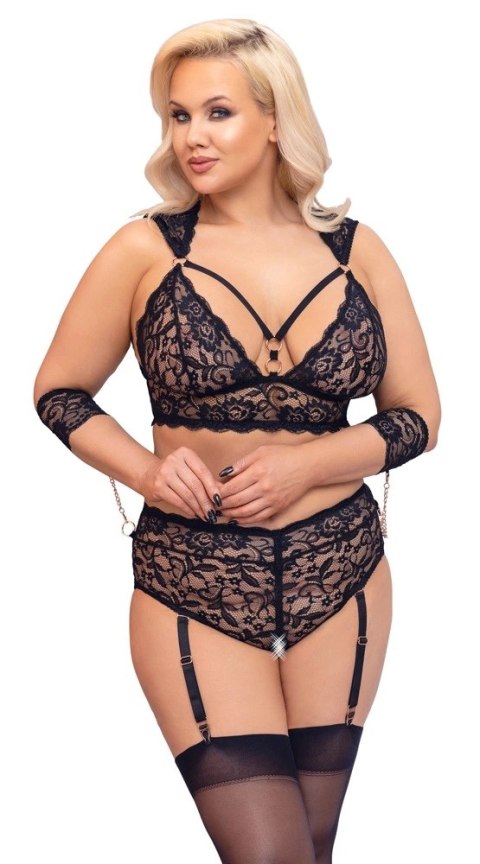 Cottelli Bondage - Koronkowy Zestaw Majtki Do Pończoch + Biustonosz Czarny 3XL Cottelli Bondage - Koronkowy Zestaw Majtki Do Pończoch + Biustonosz Czarny 3XL