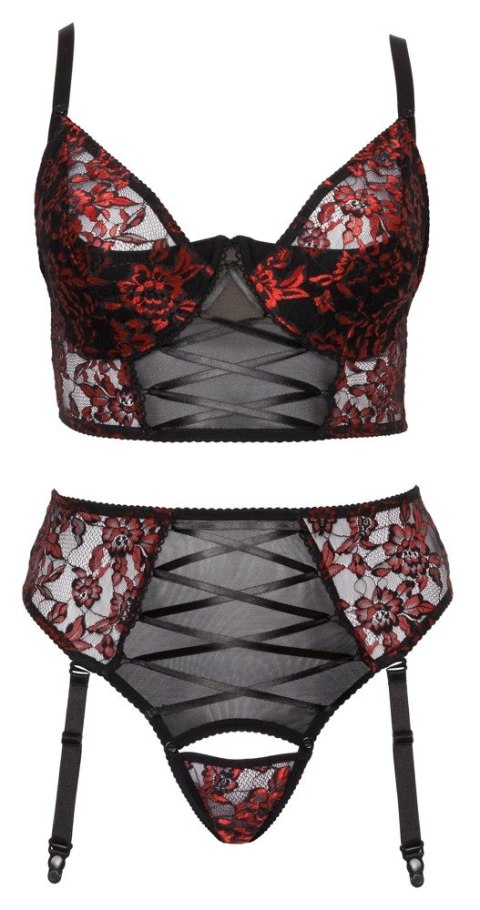 Cottelli CURVES - Seksowny Zestaw Z Kwiatowej Koronki Czarno-Czerwony 85C/L Cottelli CURVES - Seksowny Zestaw Z Kwiatowej Koronki Czarno-Czerwony 85C/L