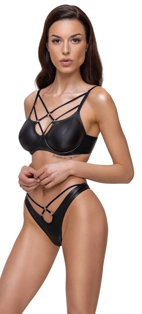 Cottelli LINGERIE - Czarny Matowy 2-Częściowy Set Z Ozdobnymi Paseczkami 85B/L Cottelli LINGERIE - Czarny Matowy 2-Częściowy Set Z Ozdobnymi Paseczkami 85B/L