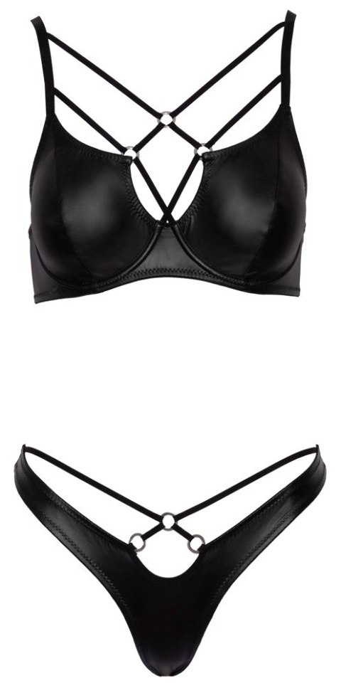 Cottelli LINGERIE - Czarny Matowy 2-Częściowy Set Z Ozdobnymi Paseczkami 85B/L Cottelli LINGERIE - Czarny Matowy 2-Częściowy Set Z Ozdobnymi Paseczkami 85B/L
