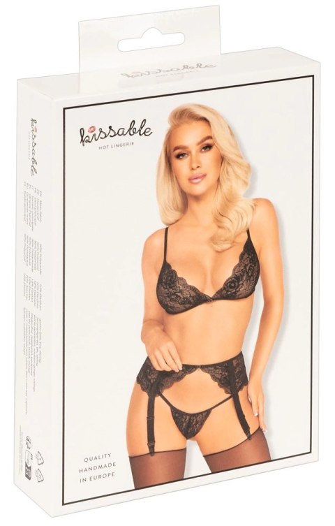Kissable - 3-Częściowy Seksowny Komplecik Z Pięknej Koronki Czarny L/XL Kissable - 3-Częściowy Seksowny Komplecik Z Pięknej Koronki Czarny L/XL
