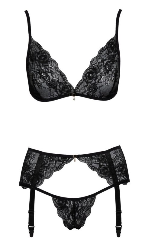 Kissable - 3-Częściowy Seksowny Komplecik Z Pięknej Koronki Czarny L/XL Kissable - 3-Częściowy Seksowny Komplecik Z Pięknej Koronki Czarny L/XL
