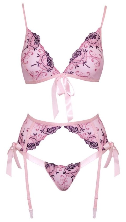 Kissable - Seksowny 3-Częściowy Różowy Kwiatowy Komplecik L/XL Kissable - Seksowny 3-Częściowy Różowy Kwiatowy Komplecik L/XL