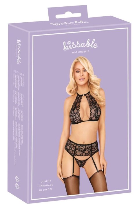 Kissable - Zmysłowy Koronkowy Komplecik Z Kwiatowym Wzorem Czarny L/XL Kissable - Zmysłowy Koronkowy Komplecik Z Kwiatowym Wzorem Czarny L/XL