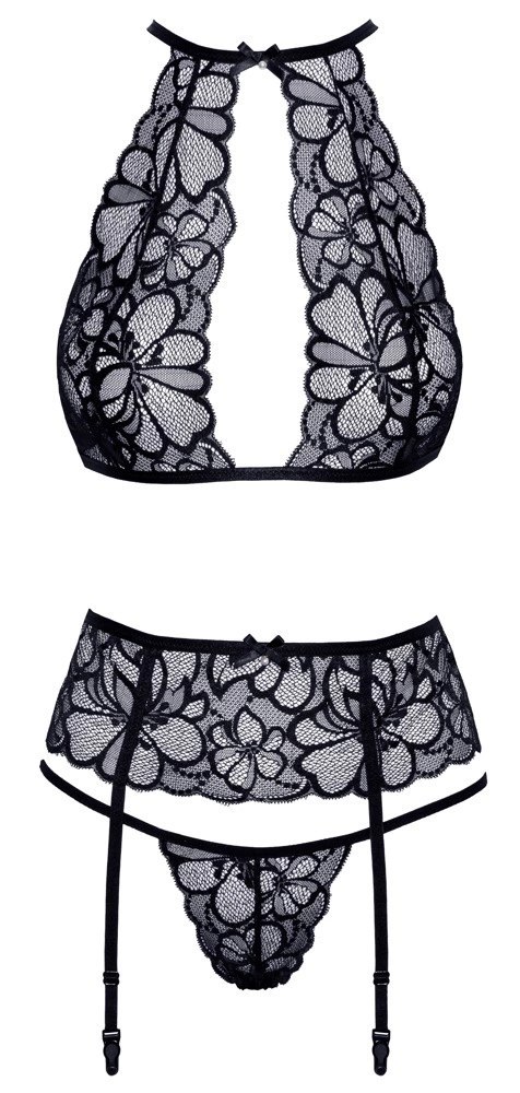 Kissable - Zmysłowy Koronkowy Komplecik Z Kwiatowym Wzorem Czarny L/XL Kissable - Zmysłowy Koronkowy Komplecik Z Kwiatowym Wzorem Czarny L/XL