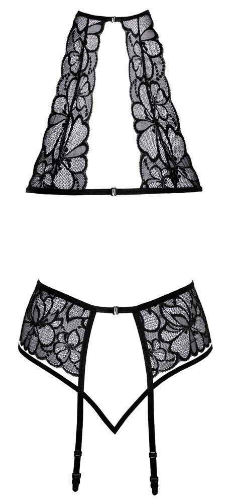 Kissable - Zmysłowy Koronkowy Komplecik Z Kwiatowym Wzorem Czarny L/XL Kissable - Zmysłowy Koronkowy Komplecik Z Kwiatowym Wzorem Czarny L/XL