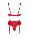 Obsessive - 3-Częściowy Czerwony Koronkowy Zestaw Seksownej Bielizny Amor Cherris S/M