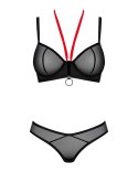 Obsessive - Seksowny Siateczkowy Czarny Set Stringi I Biustonosz Z Czerwoną Wstążką Glandez XL/2XL