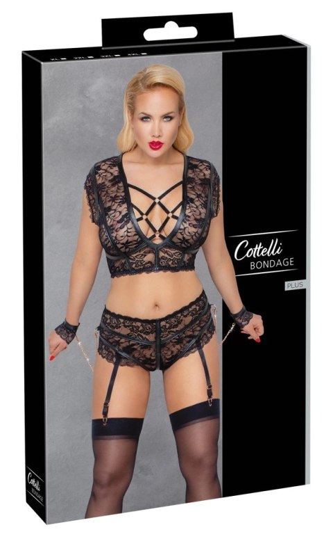 Cottelli Bondage - Koronkowy Biustonosz I Majteczki Bez Krocza Z Mankietami 3XL Cottelli Bondage - Koronkowy Biustonosz I Majteczki Bez Krocza Z Mankietami 3XL