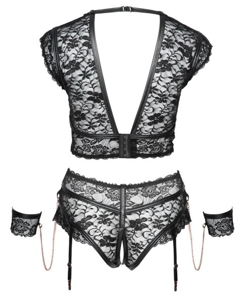 Cottelli Bondage - Koronkowy Biustonosz I Majteczki Bez Krocza Z Mankietami 3XL Cottelli Bondage - Koronkowy Biustonosz I Majteczki Bez Krocza Z Mankietami 3XL