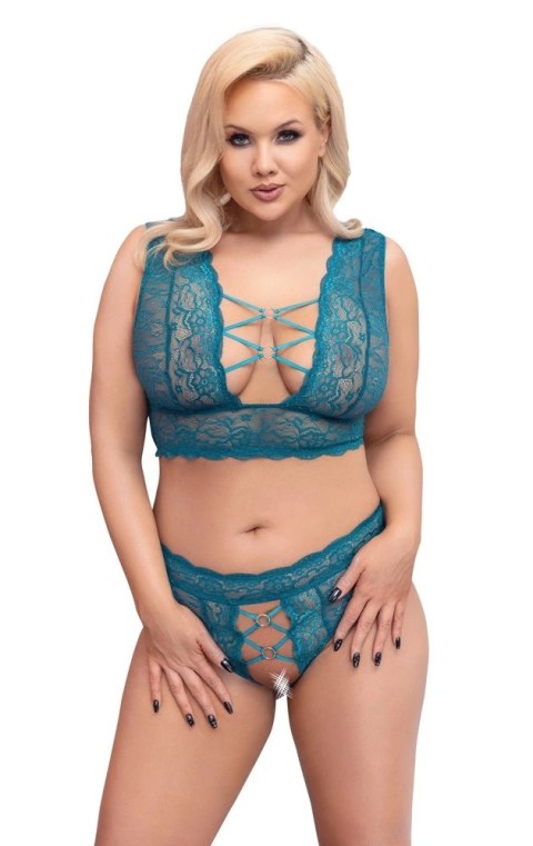 Cottelli CURVES - Seksowna Wycięta Braletka I Stringi Bez Krocza Niebieskie 3XL Cottelli CURVES - Seksowna Wycięta Braletka I Stringi Bez Krocza Niebieskie 3XL