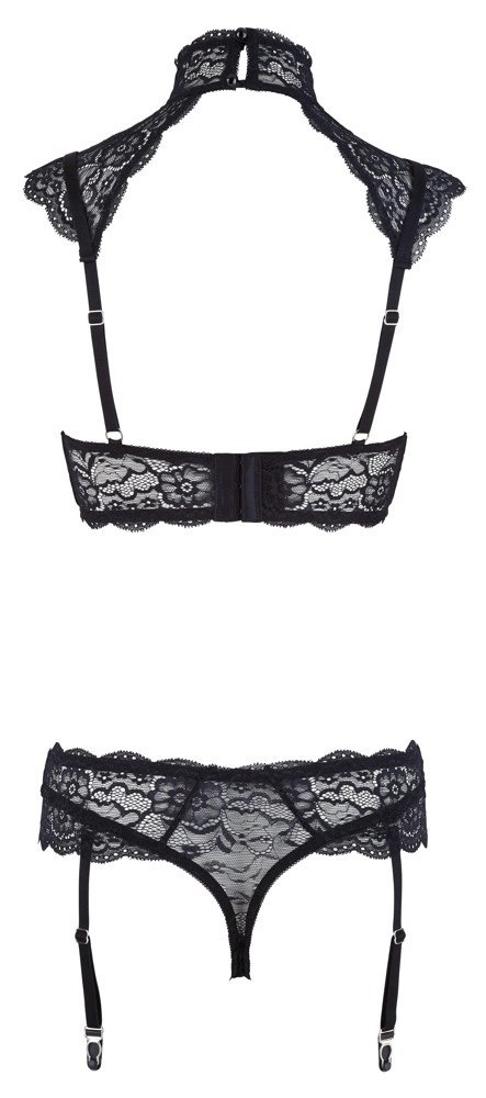 Cottelli LINGERIE - Koronkowy Biustonosz Z Kołnierzem I Stringi Z Paskami Do Pończoch 80C/M Cottelli LINGERIE - Koronkowy Biustonosz Z Kołnierzem I Stringi Z Paskami Do Pończoch 80C/M