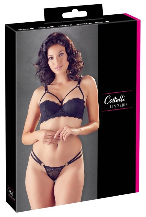 Cottelli LINGERIE - Seksowne Koronkowe Stringi Z Paseczkami I Biustonosz Na Fiszbinach Czarny 85B/L Cottelli LINGERIE - Seksowne Koronkowe Stringi Z Paseczkami I Biustonosz Na Fiszbinach Czarny 85B/L