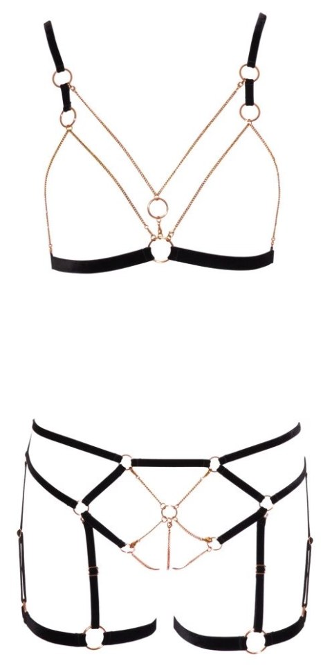 Cottelli LINGERIE - Seksowny Biustonosz Z Paseczków I Łańcuszków + Figi Z Koronką M Cottelli LINGERIE - Seksowny Biustonosz Z Paseczków I Łańcuszków + Figi Z Koronką M