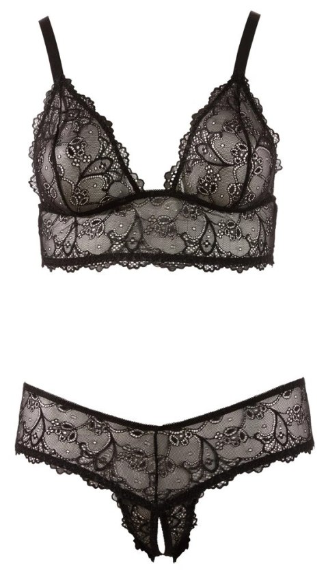 Cottelli CURVES - Czarny Koronkowy Zestaw Stanik Bez Zapięcia I Stringi Bez Kroku 4XL Cottelli CURVES - Czarny Koronkowy Zestaw Stanik Bez Zapięcia I Stringi Bez Kroku 4XL