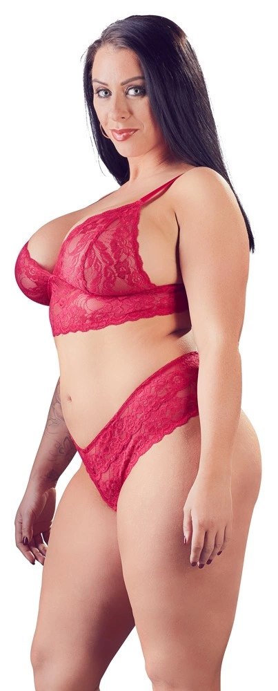 Cottelli CURVES - Czerwony Koronkowy Zestaw Stanik Bez Zapięcia I Stringi Bez Kroku 2XL Cottelli CURVES - Czerwony Koronkowy Zestaw Stanik Bez Zapięcia I Stringi Bez Kroku 2XL