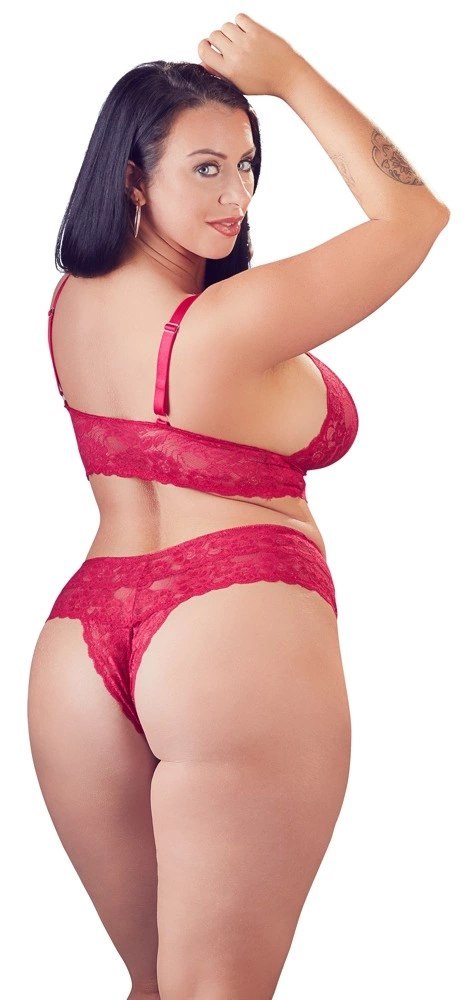 Cottelli CURVES - Czerwony Koronkowy Zestaw Stanik Bez Zapięcia I Stringi Bez Kroku XL Cottelli CURVES - Czerwony Koronkowy Zestaw Stanik Bez Zapięcia I Stringi Bez Kroku XL