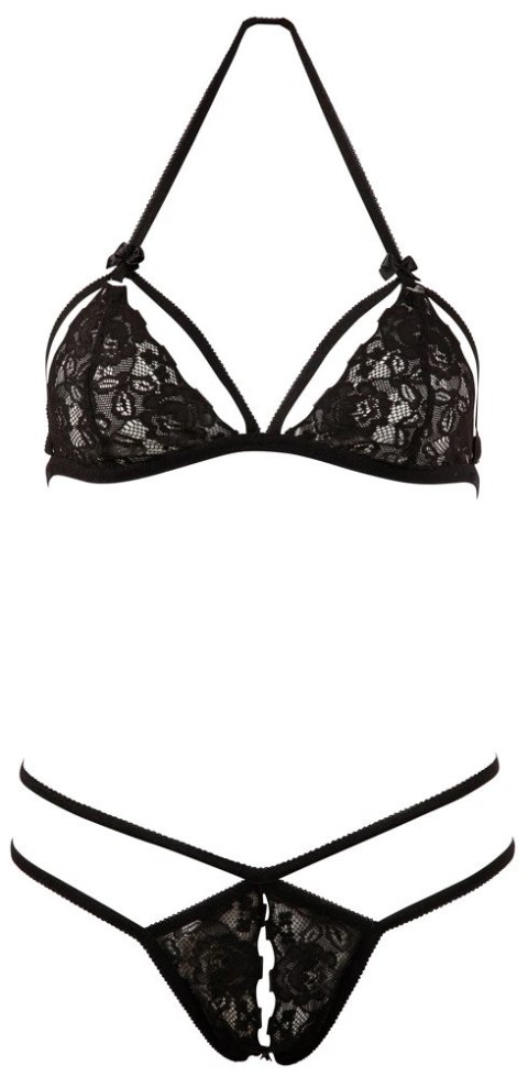 Cottelli LINGERIE - Zmysłowe Koronkowy Zestaw Biustonosz I Stringi Czarny XL Cottelli LINGERIE - Zmysłowe Koronkowy Zestaw Biustonosz I Stringi Czarny XL