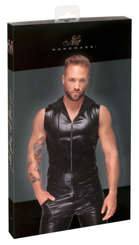Noir - Seksowny Męski Bezrękawnik Z Kapturem Skóra Węża Czarny 2XL Noir - Seksowny Męski Bezrękawnik Z Kapturem Skóra Węża Czarny 2XL