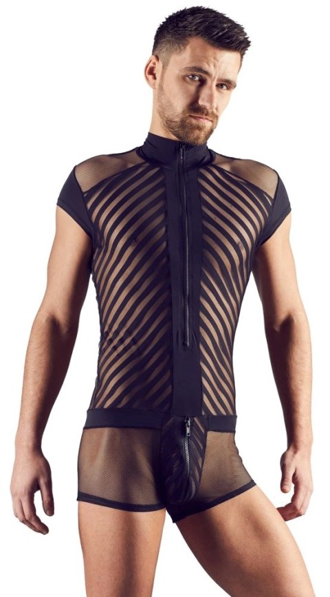 Svenjoyment - Męskie Siateczkowe Body Z Czarnymi Paseczkami I Suwakiem XL Svenjoyment - Męskie Siateczkowe Body Z Czarnymi Paseczkami I Suwakiem XL