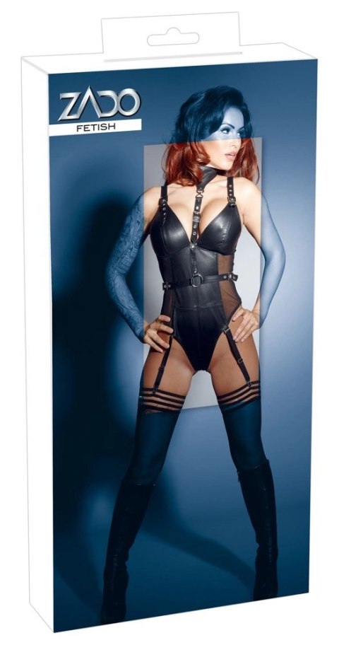 ZADO - Czarne Skórzane Body Z 4 Paskami Do Pończoch XS ZADO - Czarne Skórzane Body Z 4 Paskami Do Pończoch XS