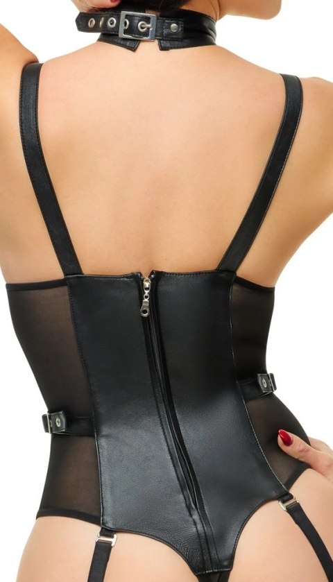 ZADO - Czarne Skórzane Body Z 4 Paskami Do Pończoch XS ZADO - Czarne Skórzane Body Z 4 Paskami Do Pończoch XS