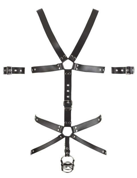 ZADO - Skórzany Męski Kombinezon Z Paseczków Z 3 Pierścieniami L/XL ZADO - Skórzany Męski Kombinezon Z Paseczków Z 3 Pierścieniami L/XL
