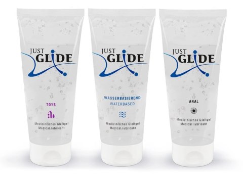 Just Glide - Zestaw 3x200 ml Lubrykant Analny Wodny I Do Zabawek Erotycznyc Just Glide - Zestaw 3x200 ml Lubrykant Analny Wodny I Do Zabawek Erotycznyc