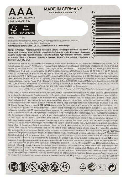 Varta - Baterie LR03 AAA 10x4 Varta - Baterie LR03 AAA 10x4