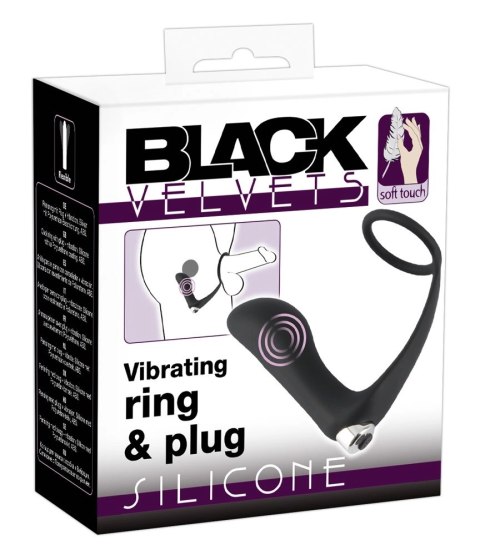 Black Velvets - Pierścień Erekcyjny Z Korkiem Analnym Wibrującym Czarny Black Velvets - Pierścień Erekcyjny Z Korkiem Analnym Wibrującym Czarny