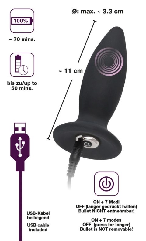 Stożkowy Korek Analny Wibracyjny S(11cm) - Black Velvets Stożkowy Korek Analny Wibracyjny S(11cm) - Black Velvets