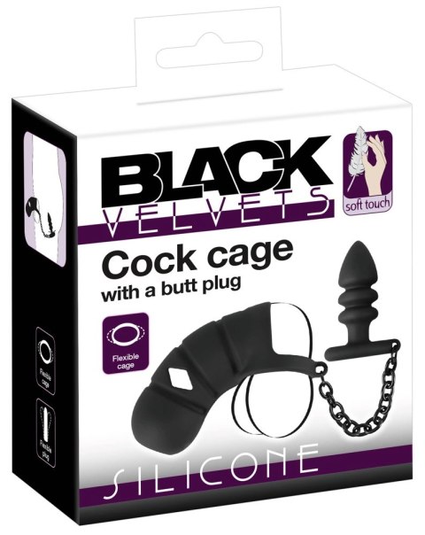 Black Velvets - Klatka Na Penisa Z Korkiem Analnym Czarna Black Velvets - Klatka Na Penisa Z Korkiem Analnym Czarna