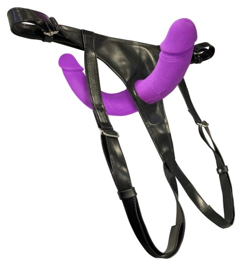 Sweet Smile - Uprząż Strap-On Z Podwójnym Fioletowym Dildo Sweet Smile - Uprząż Strap-On Z Podwójnym Fioletowym Dildo