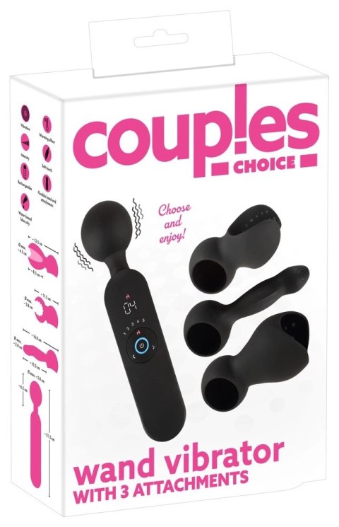 Couples Choice - Masażer Łechtaczki Z 3 Wymiennymi Końcówkami Czarny Couples Choice - Masażer Łechtaczki Z 3 Wymiennymi Końcówkami Czarny