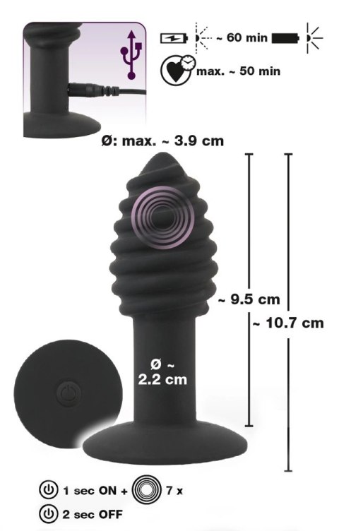 Black Velvets - Korek Analny Twist Butt Z Rowkami I Wibracjami 10 Cm Black Velvets - Korek Analny Twist Butt Z Rowkami I Wibracjami 10 Cm