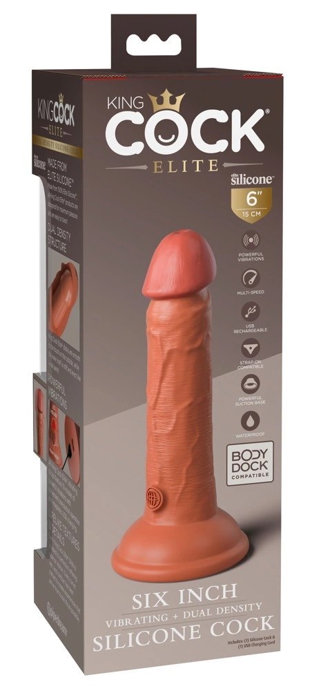 King Cock Elite - Realistyczny Silikonowy Wibrator Z Przyssawką 15 CM + Pilot Ciemny Kolor Skóry King Cock Elite - Realistyczny Silikonowy Wibrator Z Przyssawką 15 CM + Pilot Ciemny Kolor Skóry