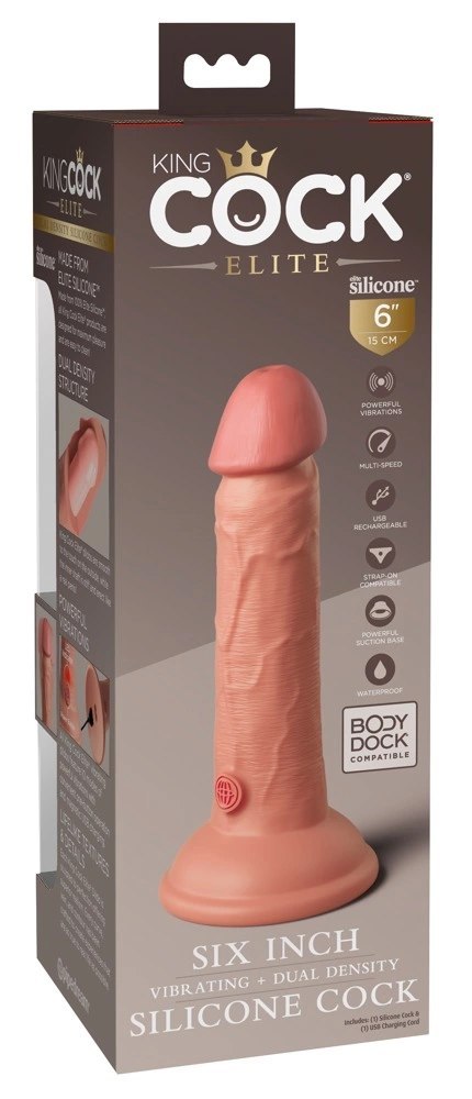 King Cock Elite - Realistyczny Silikonowy Wibrator Z Przyssawką 15 CM + Pilot Jasny Kolor Skóry King Cock Elite - Realistyczny Silikonowy Wibrator Z Przyssawką 15 CM + Pilot Jasny Kolor Skóry