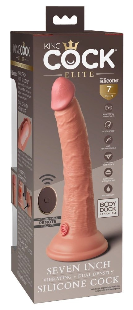 King Cock Elite - Realistyczny Silikonowy Wibrator Z Przyssawką 18 CM + Pilot Ciemny Kolor Skóry King Cock Elite - Realistyczny Silikonowy Wibrator Z Przyssawką 18 CM + Pilot Ciemny Kolor Skóry