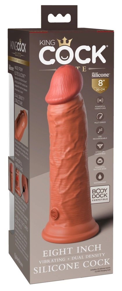 King Cock Elite - Realistyczny Silikonowy Wibrator Z Przyssawką 20 CM + Pilot Ciemny Kolor Skóry King Cock Elite - Realistyczny Silikonowy Wibrator Z Przyssawką 20 CM + Pilot Ciemny Kolor Skóry