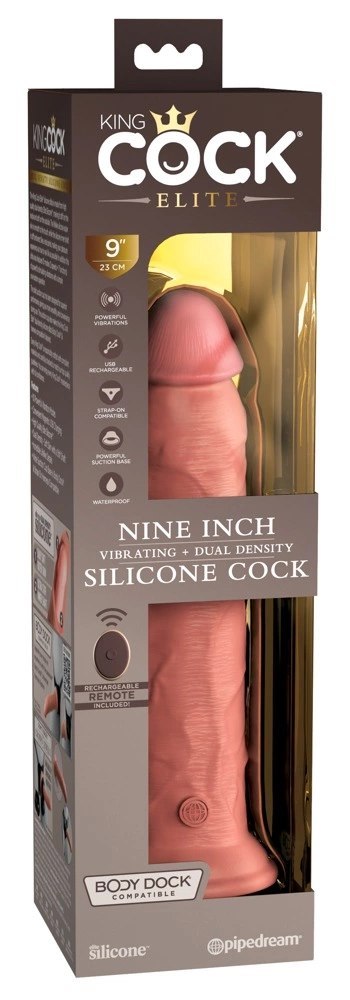 King Cock Elite - Realistyczny Silikonowy Wibrator Z Przyssawką 23 CM + Pilot Ciemny Kolor Skóry King Cock Elite - Realistyczny Silikonowy Wibrator Z Przyssawką 23 CM + Pilot Ciemny Kolor Skóry