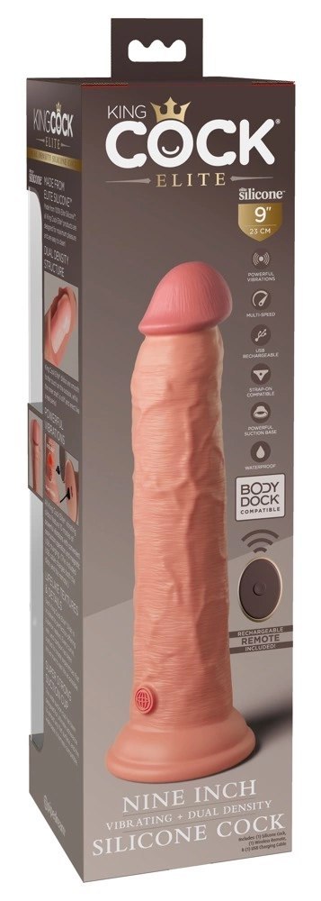 King Cock Elite - Realistyczny Silikonowy Wibrator Z Przyssawką 23 CM + Pilot Ciemny Kolor Skóry King Cock Elite - Realistyczny Silikonowy Wibrator Z Przyssawką 23 CM + Pilot Ciemny Kolor Skóry