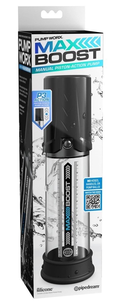 Pump Worx - Przezroczysta Pompka Do Penisa Z Potężnym Ssaniem Max Boost Black Pump Worx - Przezroczysta Pompka Do Penisa Z Potężnym Ssaniem Max Boost Black