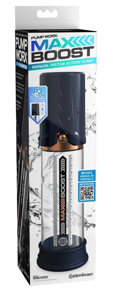 Pump Worx - Przezroczysta Pompka Do Penisa Z Potężnym Ssaniem Max Boost Blue Pump Worx - Przezroczysta Pompka Do Penisa Z Potężnym Ssaniem Max Boost Blue